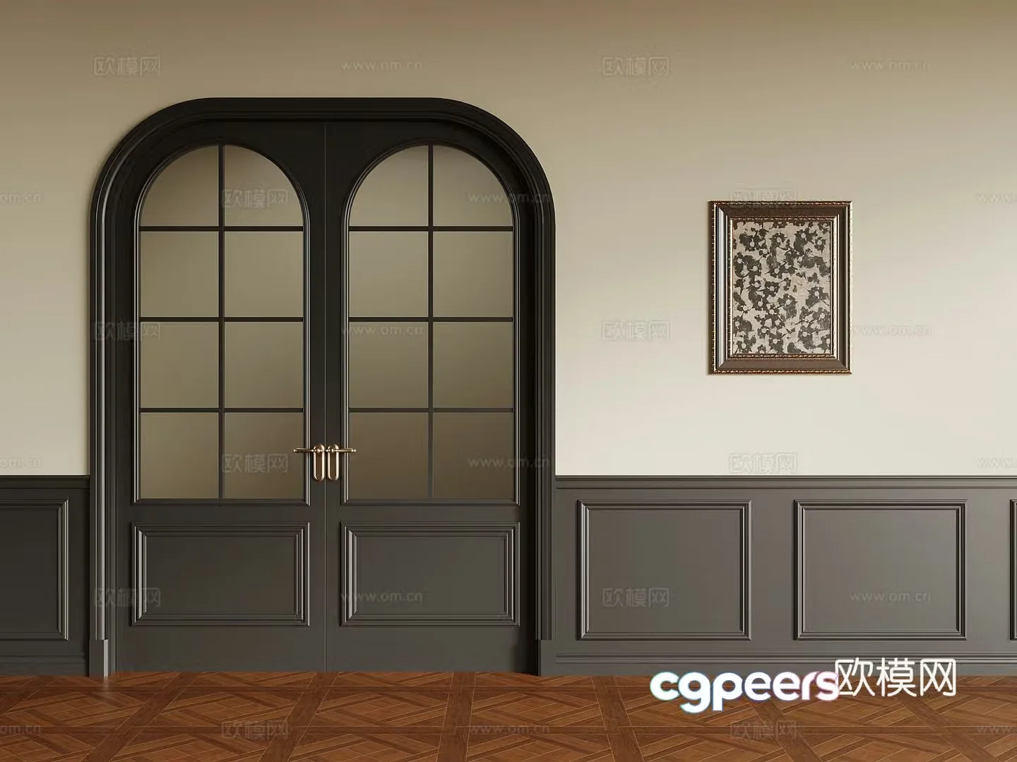 French double door wall skirt wall panel hanging painting 3d model