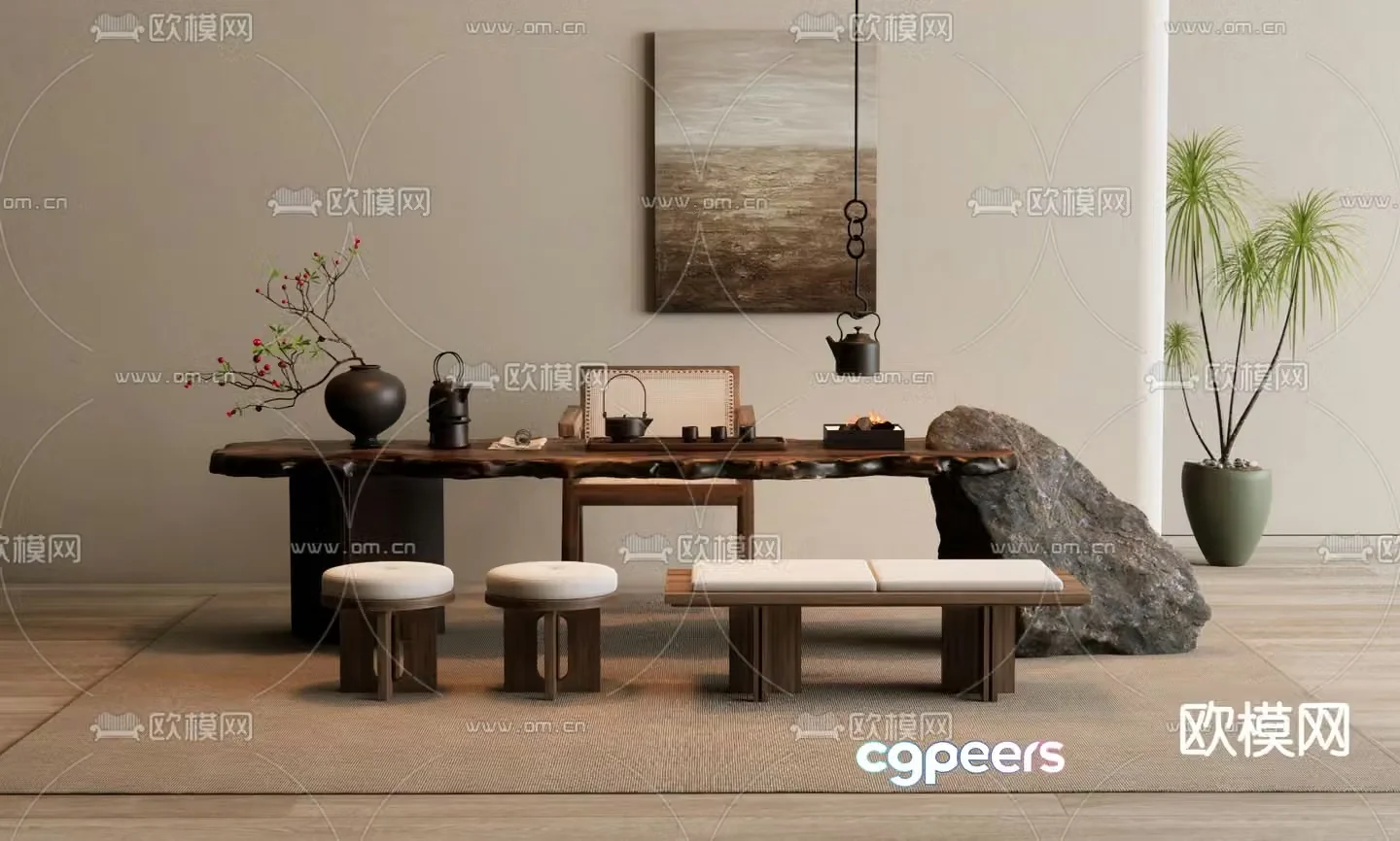 Wabi-sabi tea table tea table 3d model