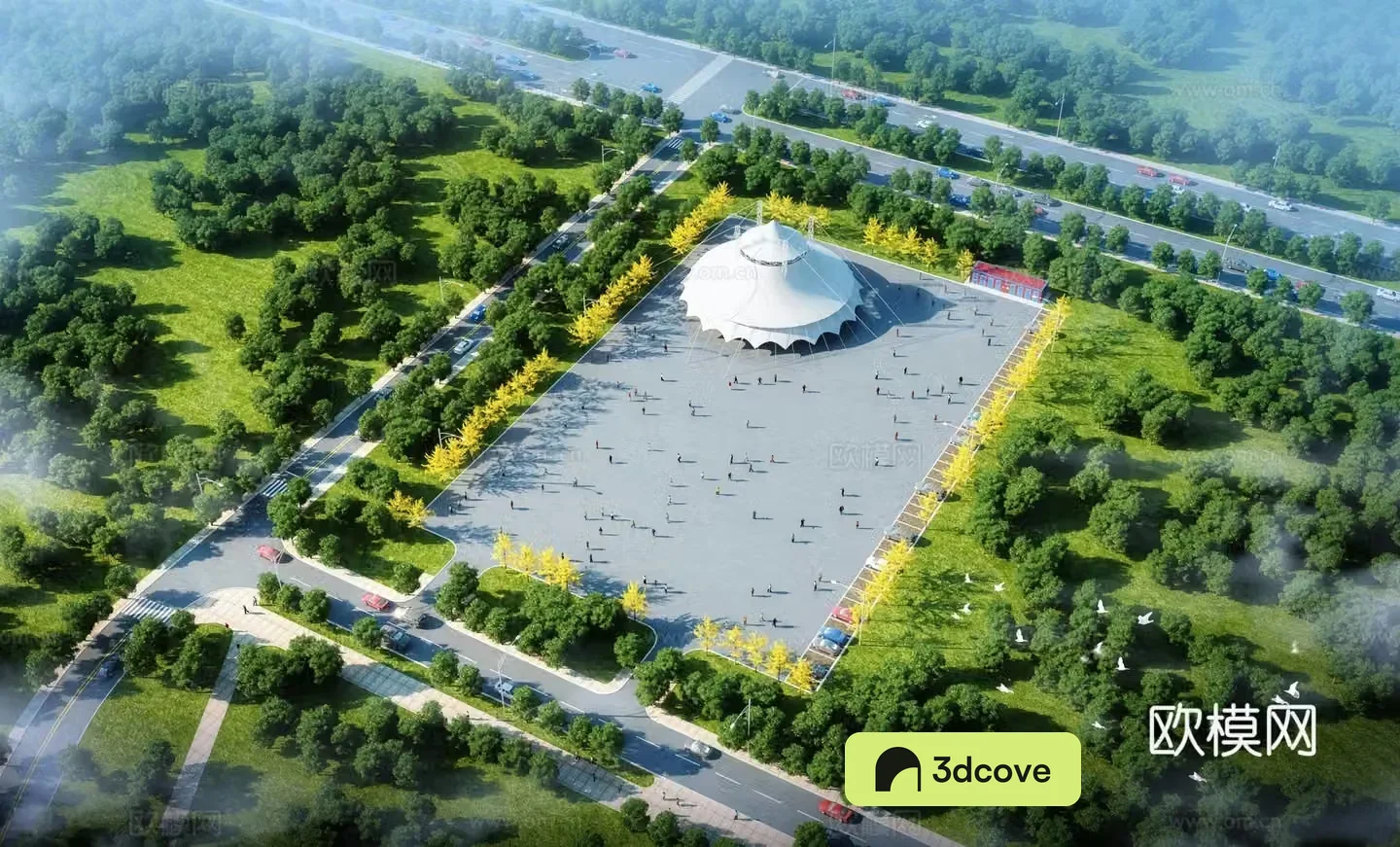 Modern circus tent aerial view