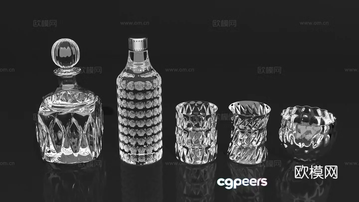 Wine glass wine bottle glass glass bottle crystal cup 3d model
