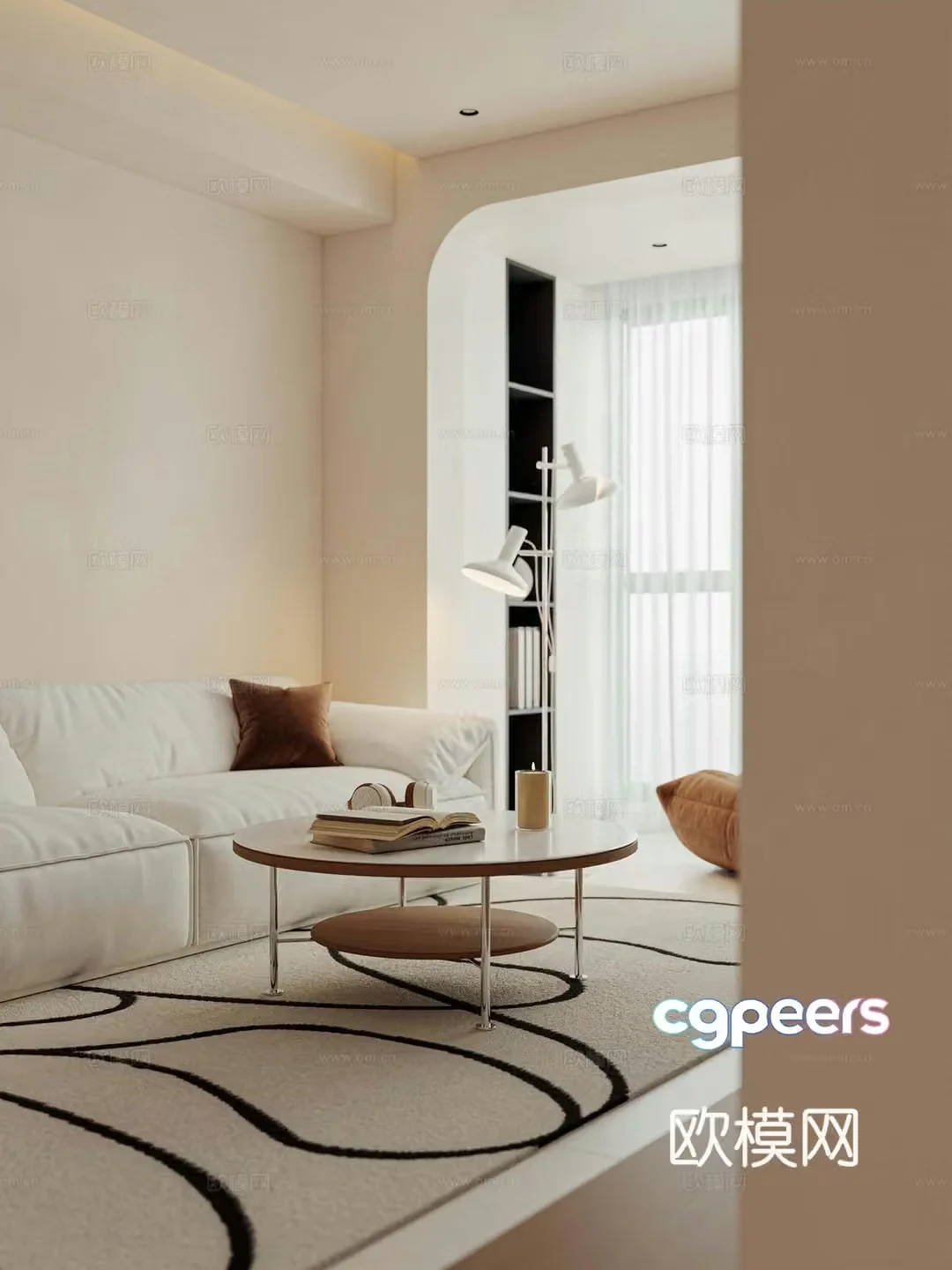 Creamy living room 3d model