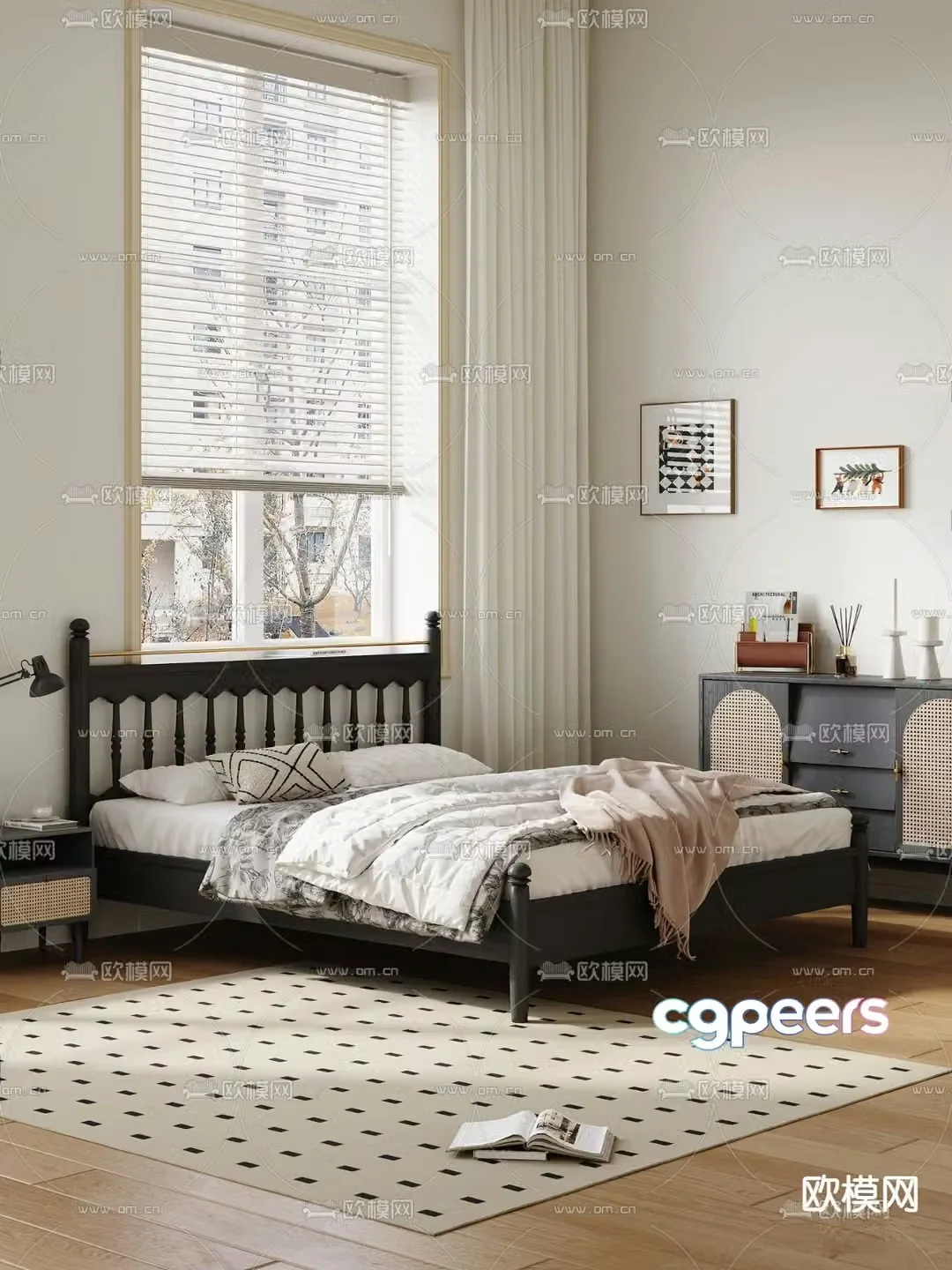 French double bed 3d model