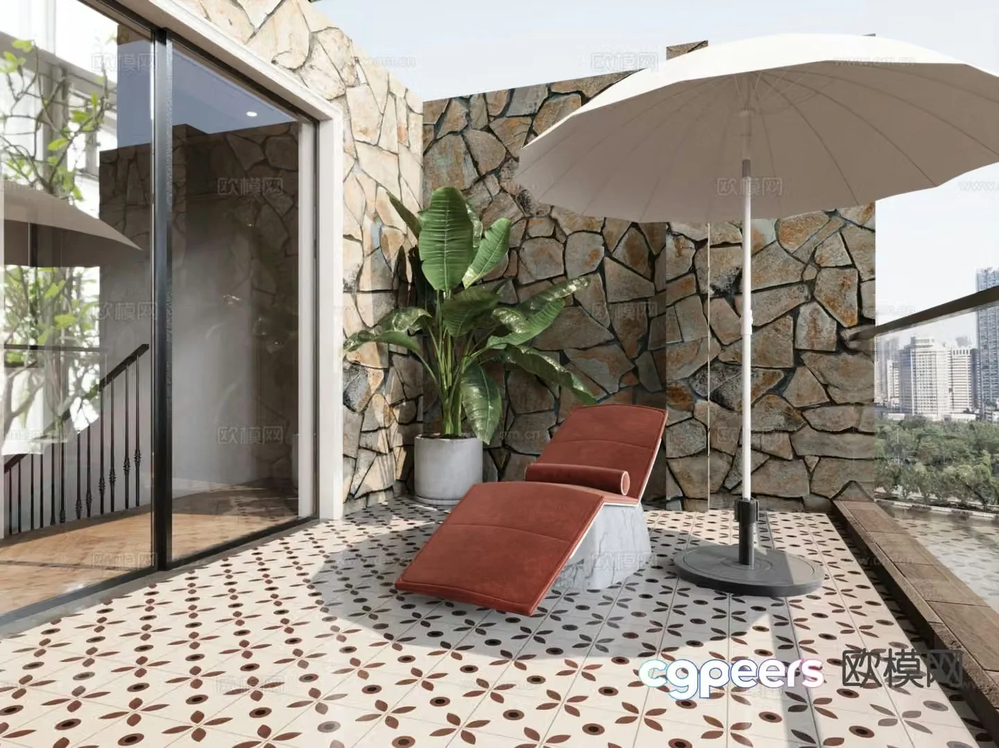 modern terrace balcony penthouse 3d model