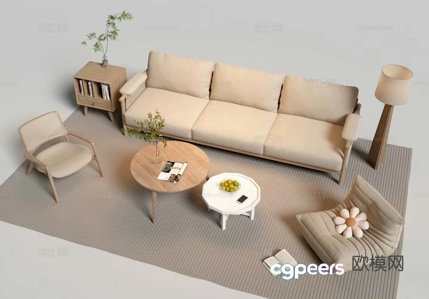 Wasabi Middle Ages Sofa Coffee Table Lazy Sofa 3D Model