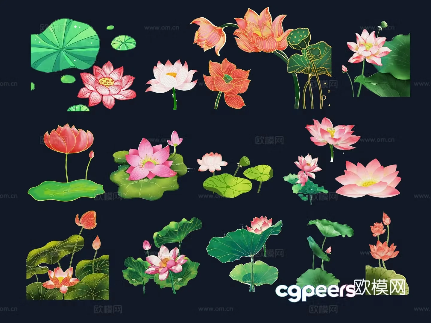 National tide carving plant silhouette lotus lotus leaves flowers national style carp fish 3d model
