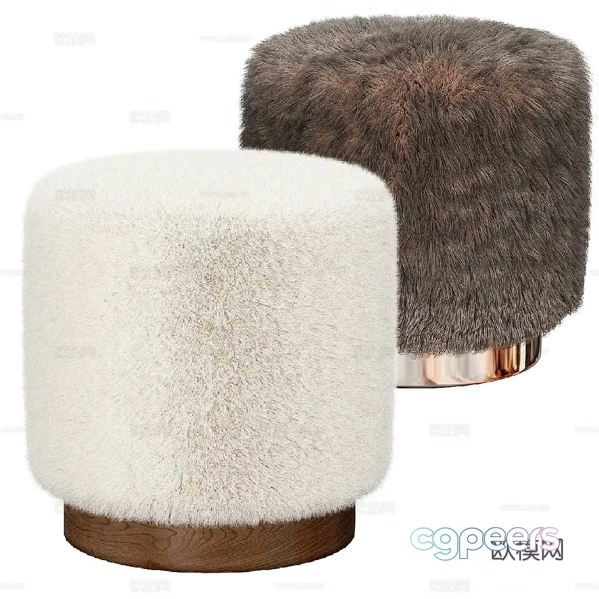 New Chinese style light luxury fur stool 3D model