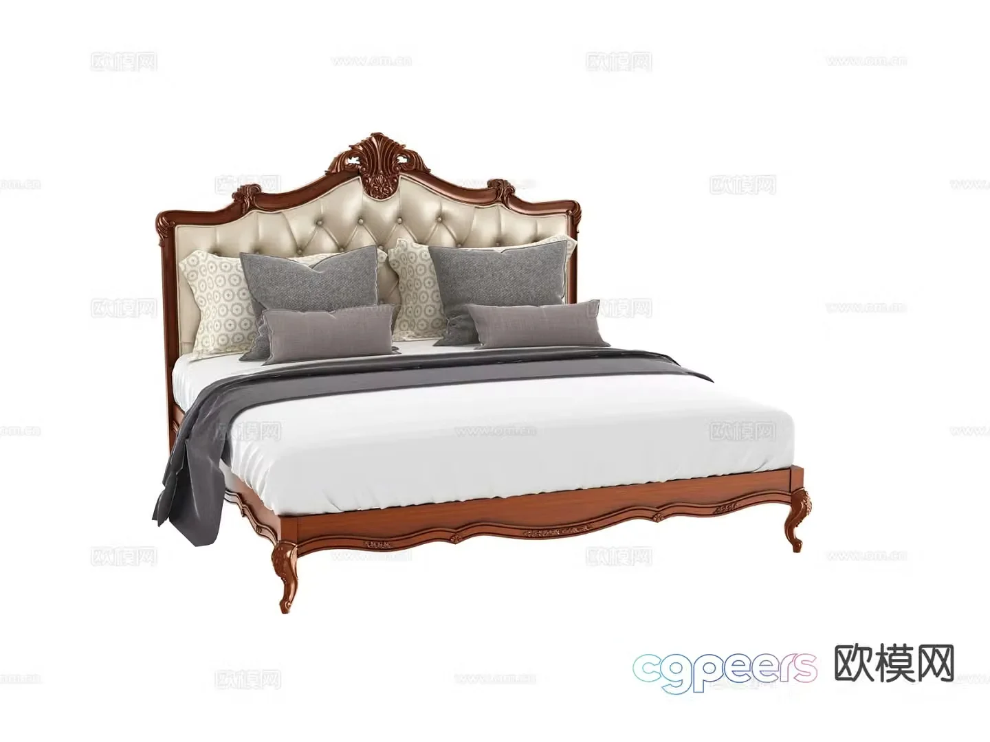 European double bed 3d model