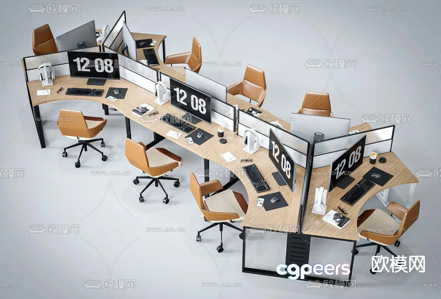 Office desk and chair screen card station 3D model