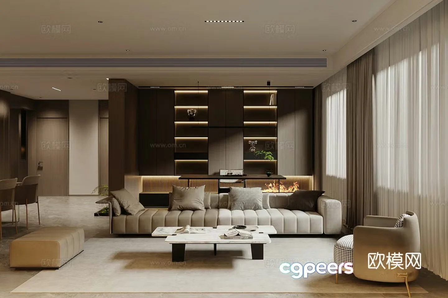 Modern living room light luxury living room Italian living room sofa coffee table combination leather multi-person sofa 3D model