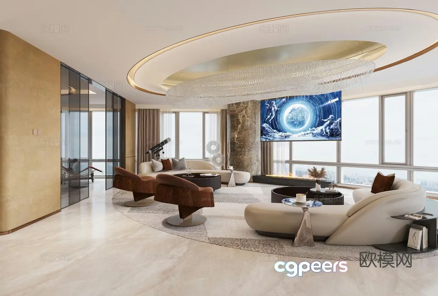 Modern light luxury living and dining room 3D model