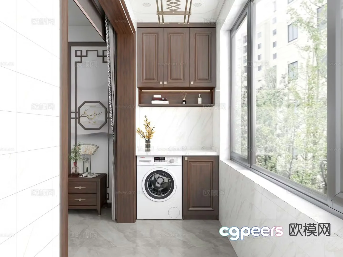 New Chinese style balcony laundry room 3d model