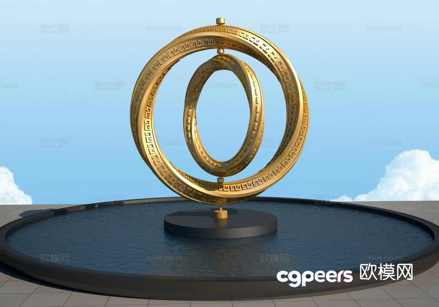 Rotating MÃ¶bius strip sculpture landscape sculpture 3d model
