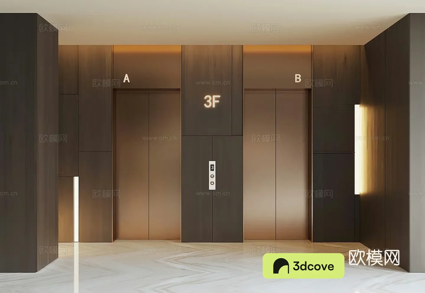 Modern hotel elevator hall