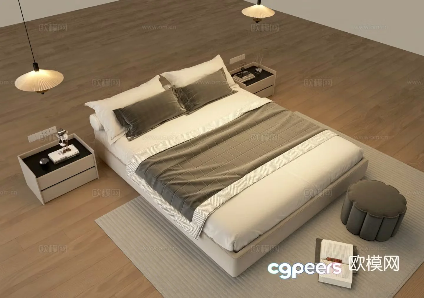 Hyundailess bedside double bed bedside table 3D model