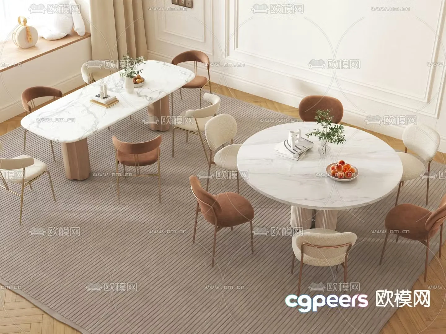 Cream style dining table round dining table 3d model