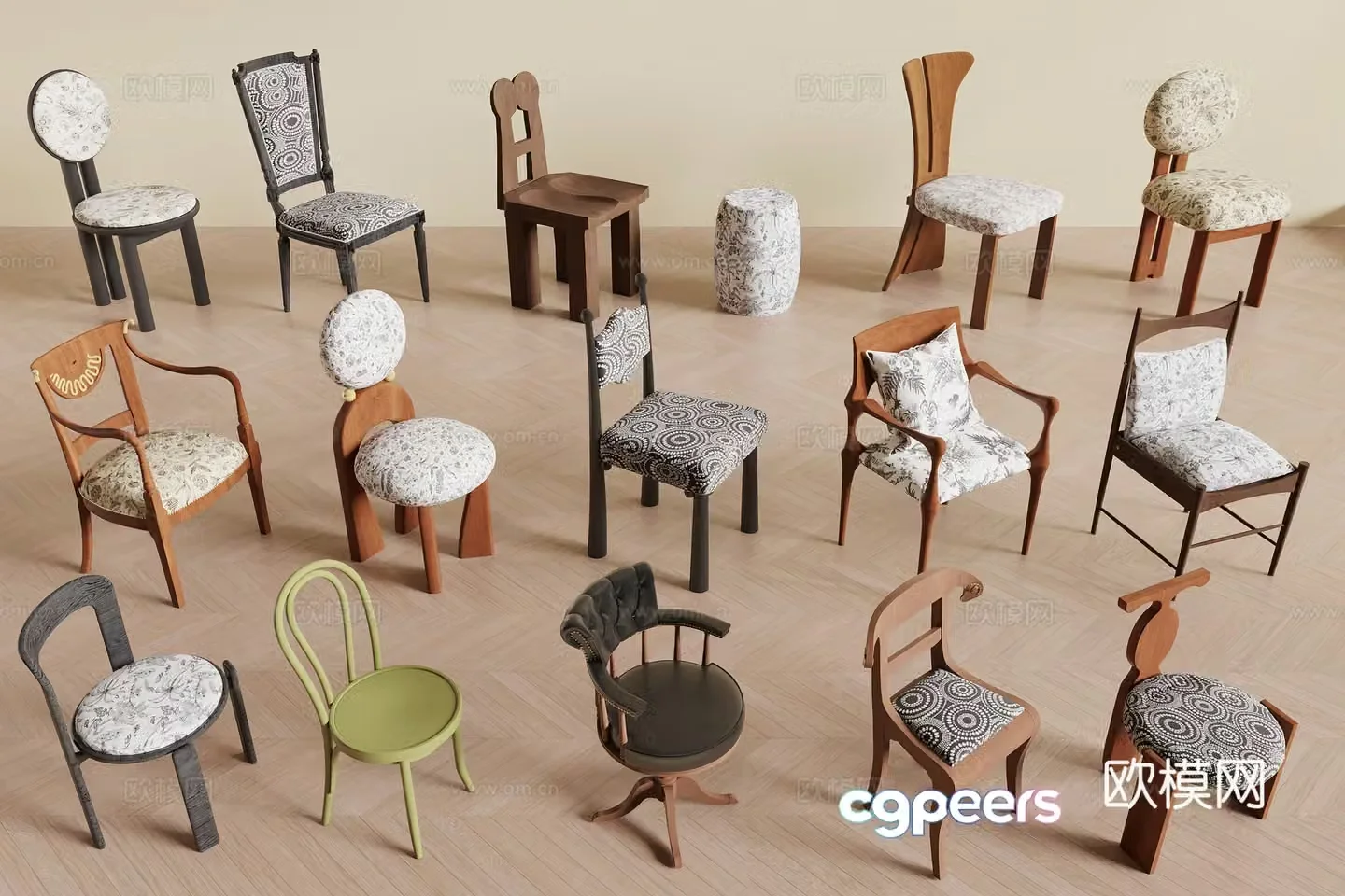 Medium style dining chair 3d model