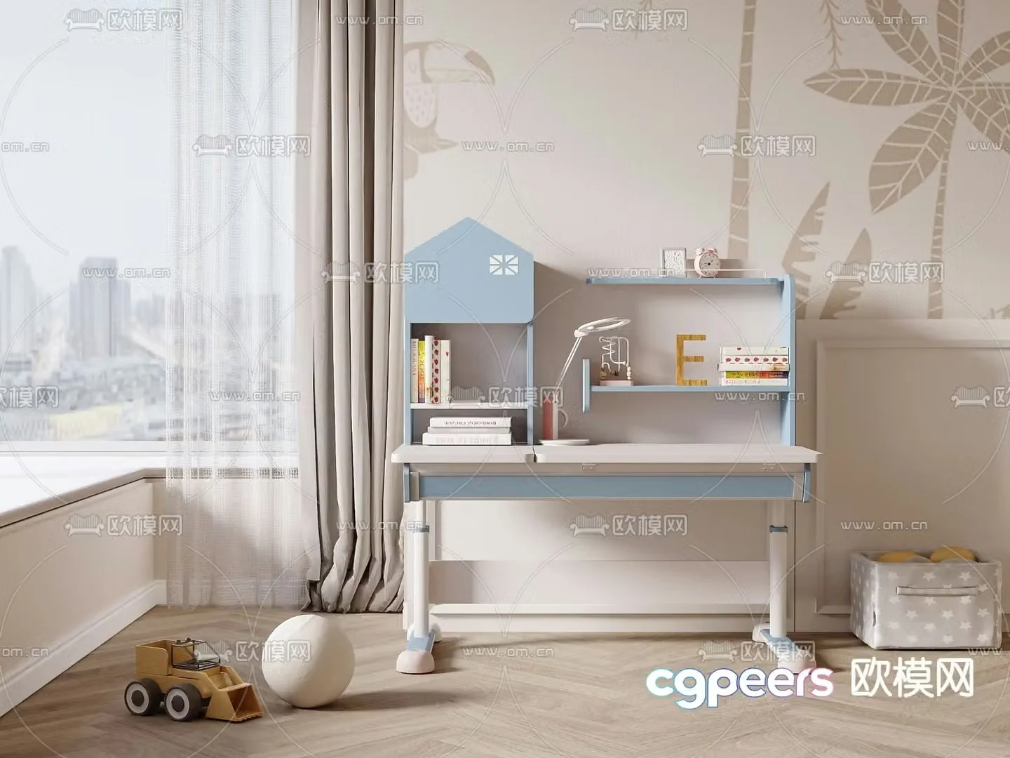 Modern children’s study table 3d model