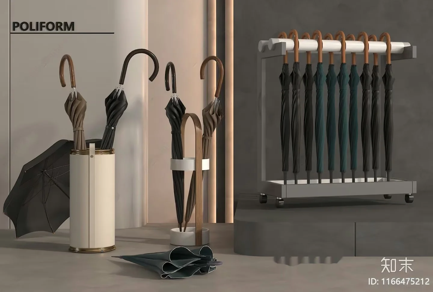 Umbrellas In A Display 3D Model – 16763 – VRAY Render