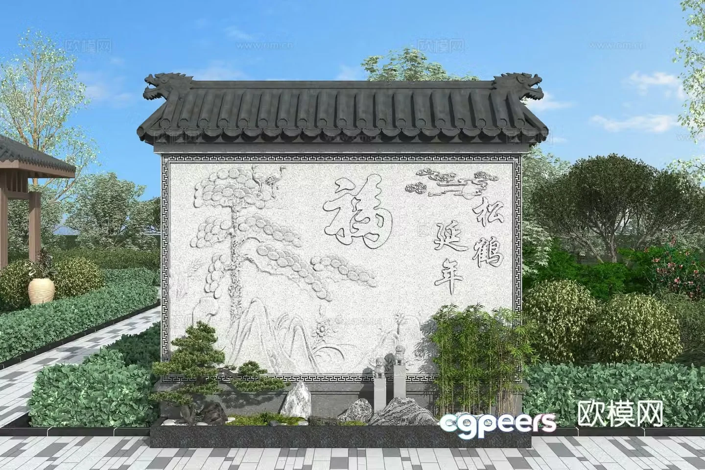 Chinese style screen wall screen wall landscape wall 3D model