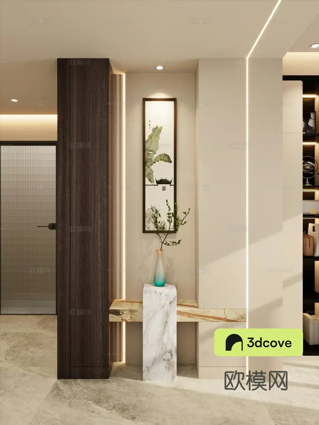New Chinese style Zen style one-line light on the wall shoe cabinet end viewing platform rock slab platform entrance