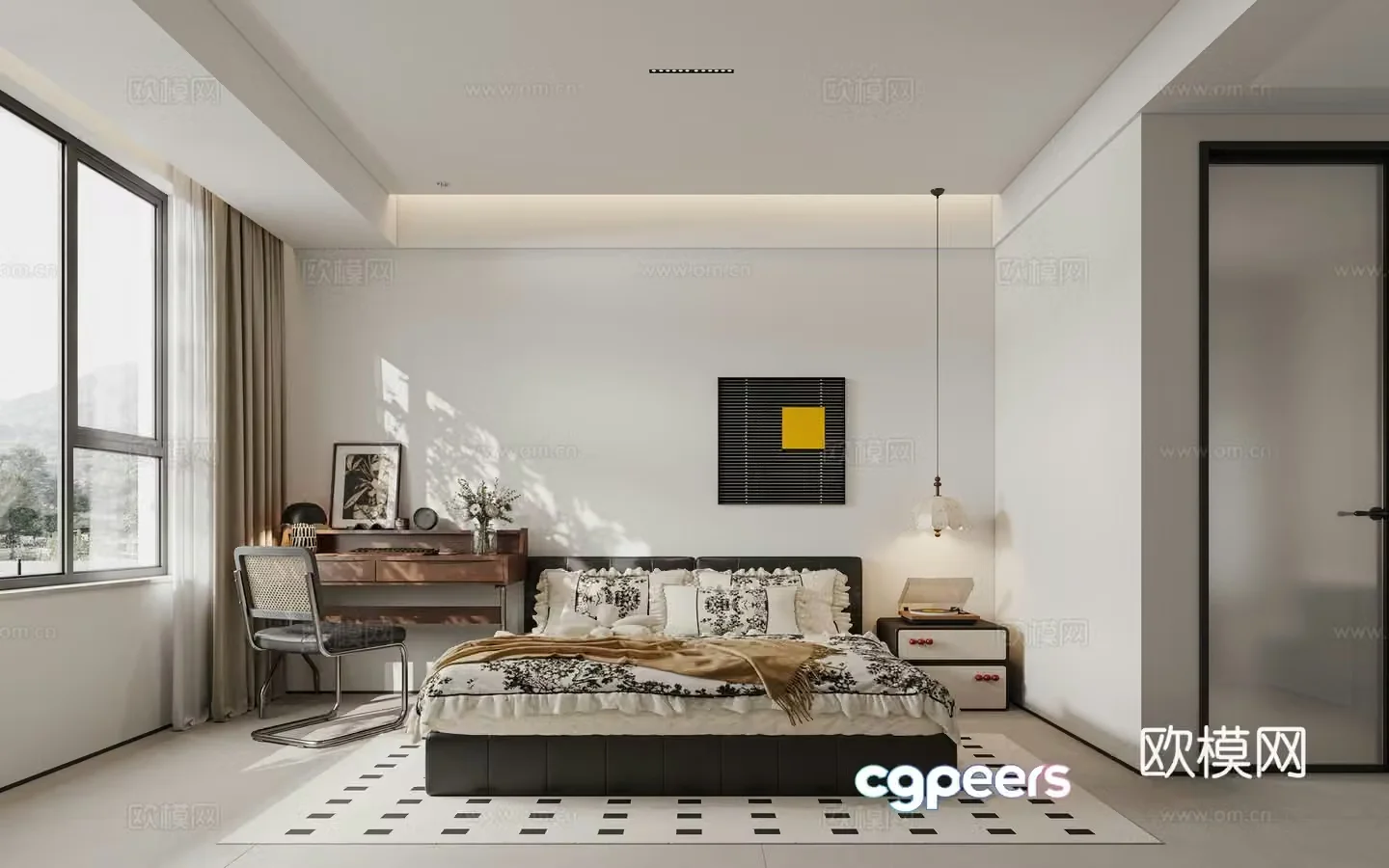 Medium creamy style bedroom 3d model