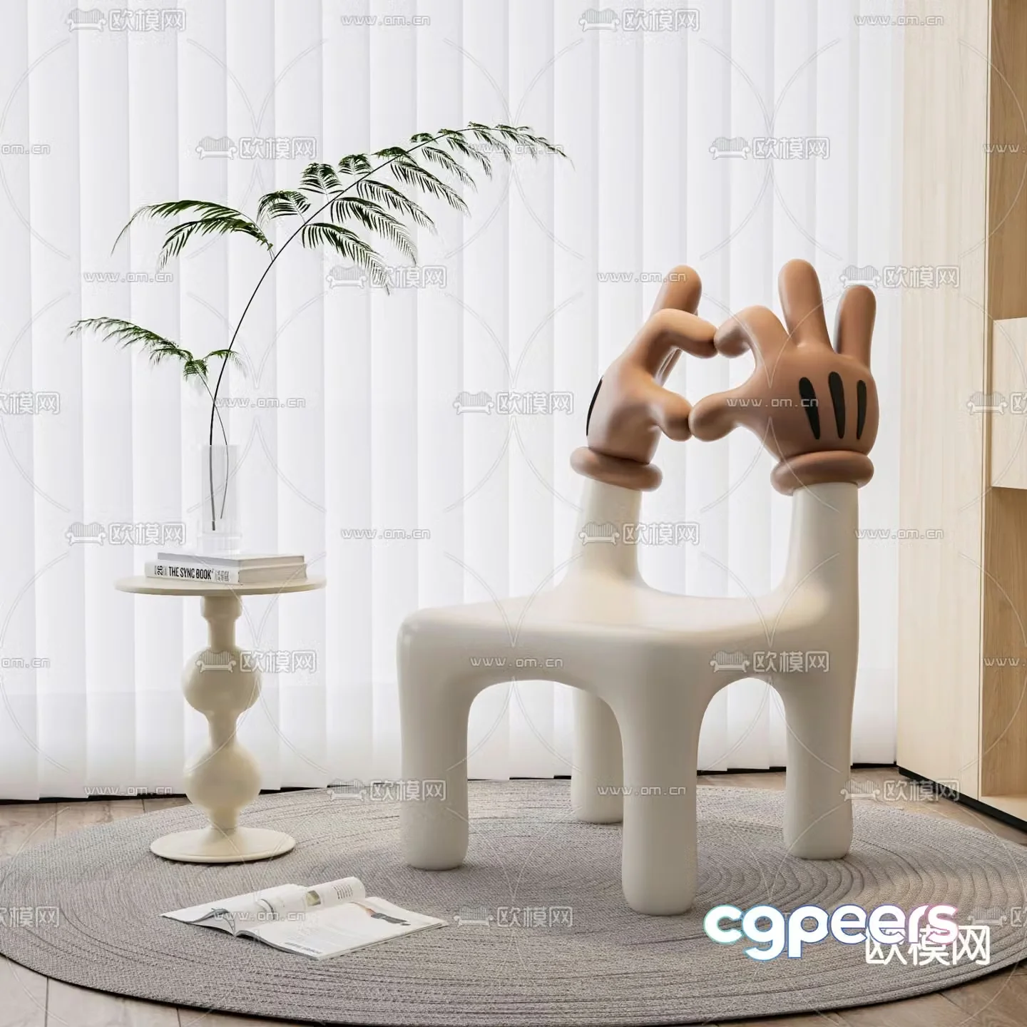 Cream style children’s chair cartoon chair 3d model
