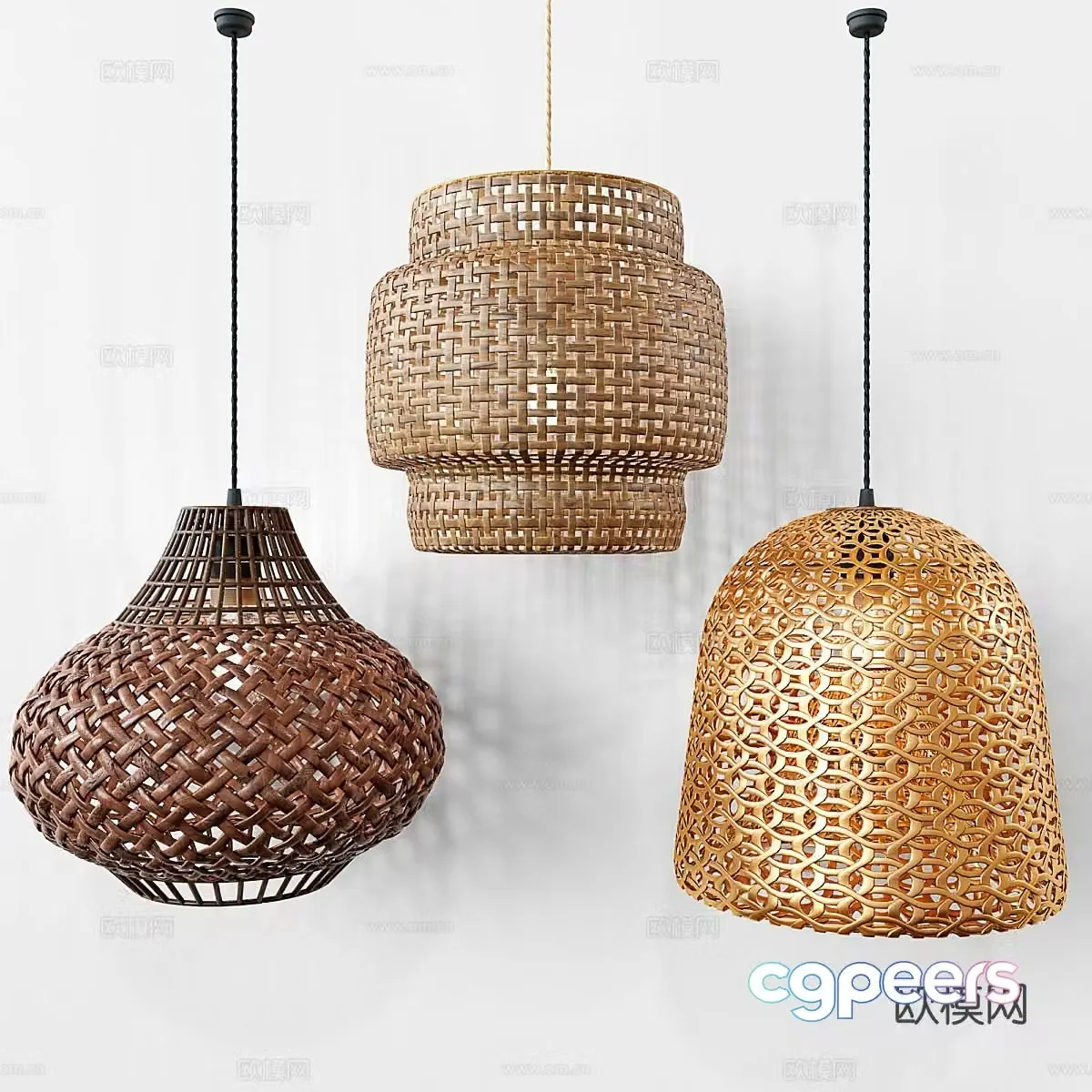 Wabiji rattan small chandelier 3D model
