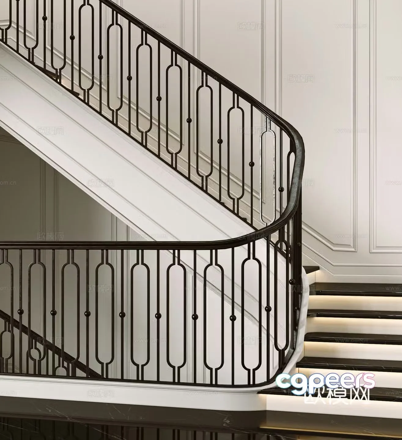 European Wrought Iron Stairs Metal Stair Railing 3D Model