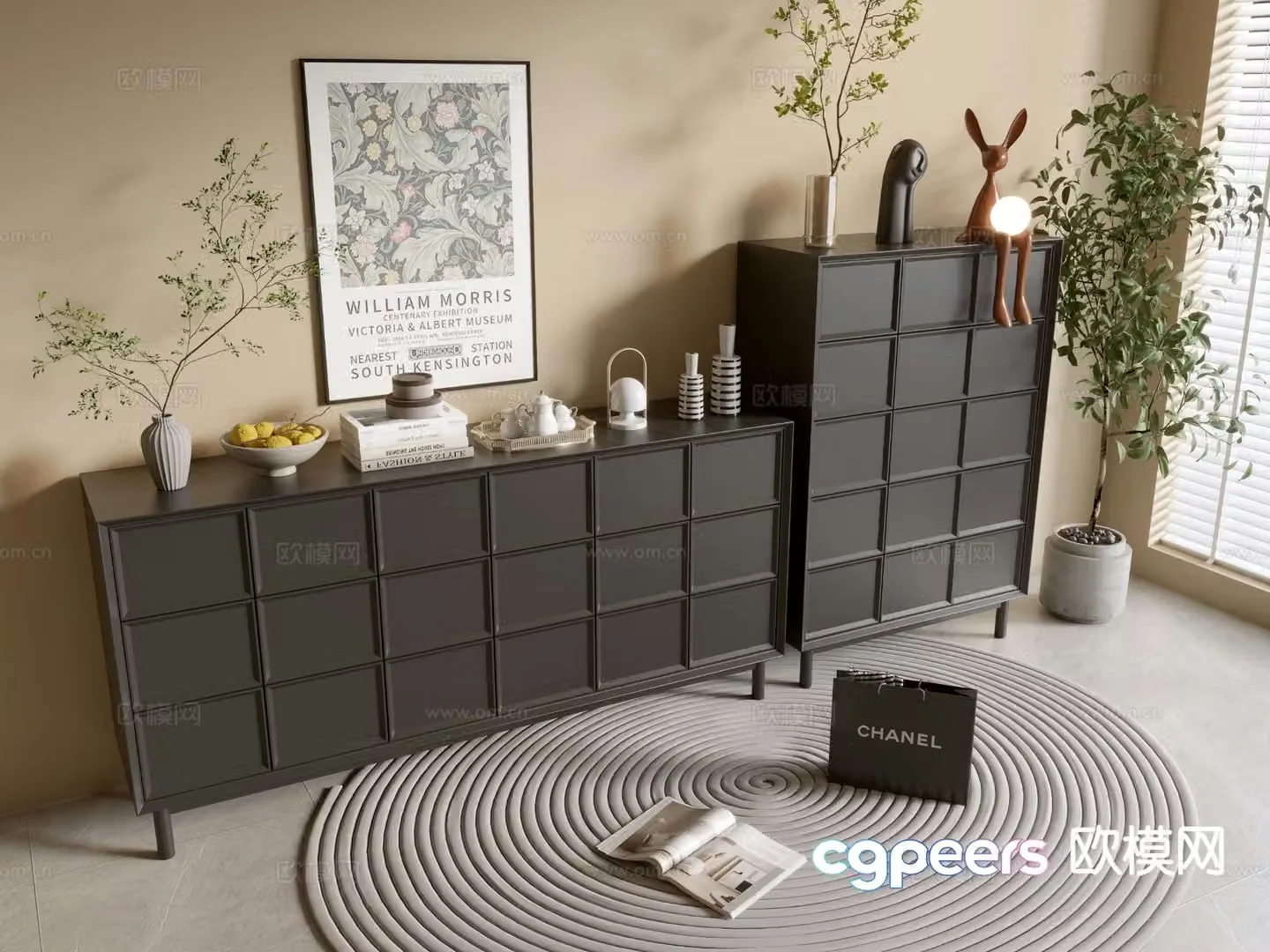 Modern black cabinet entrance cabinet drawer cabinet 3d model
