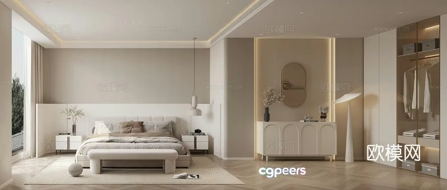 Creamy Bedroom Cloakroom 3d Model