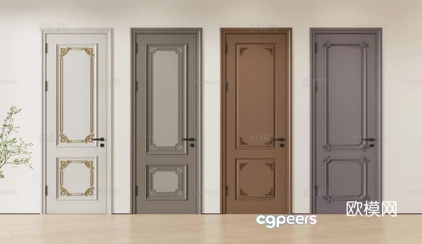 French single door door bedroom door wooden door solid wood door 3d model