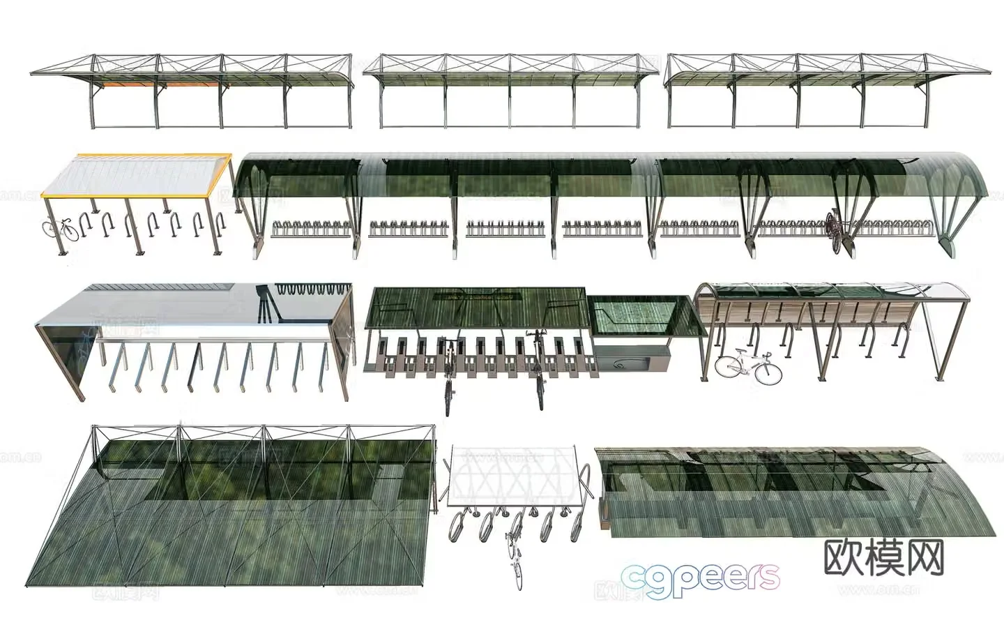 Modern non-motorized carport Parking shed Non-motorized carport Bicycle parking shed 3d model
