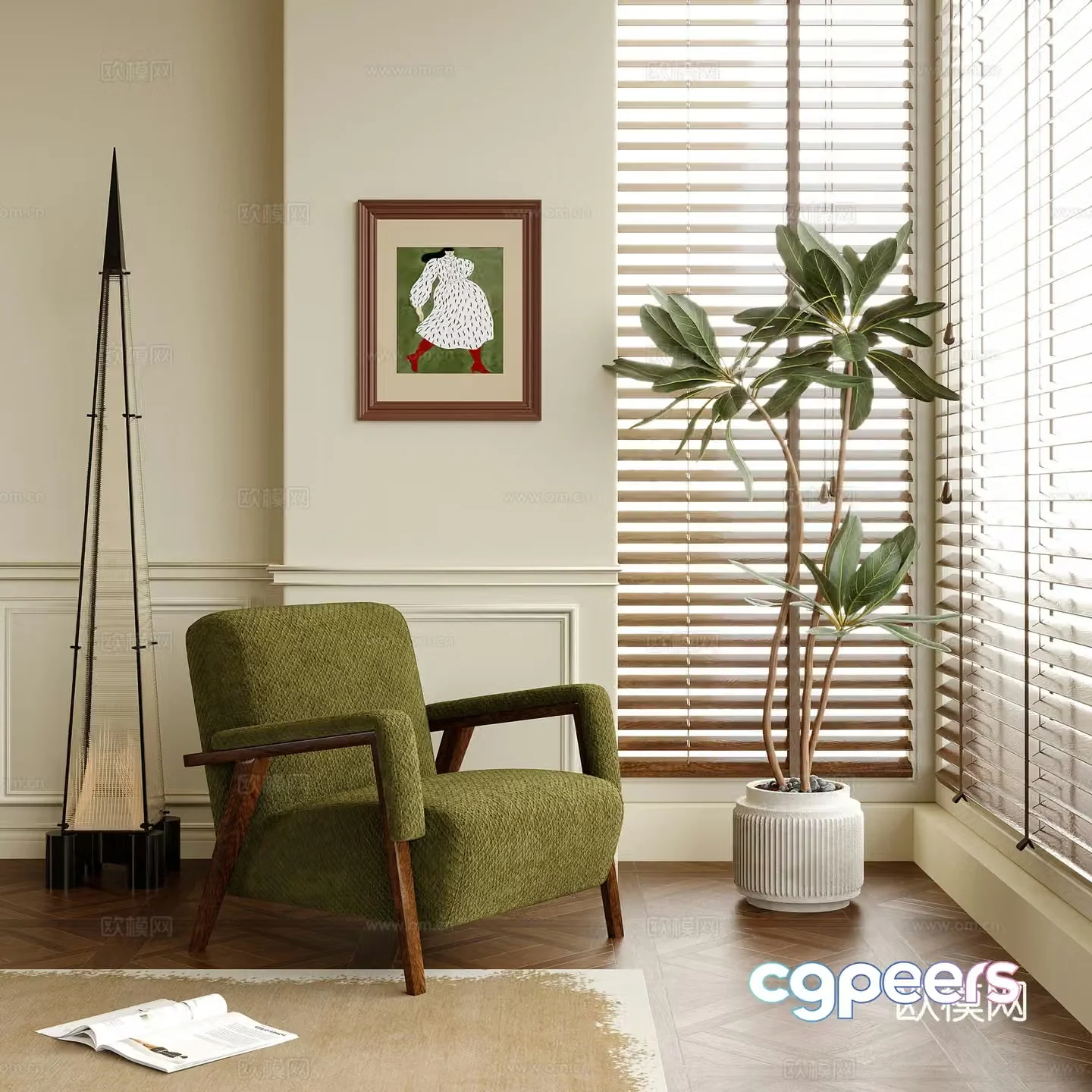 Modern leisure chair single sofa single chair potted plant floor lamp 3d model