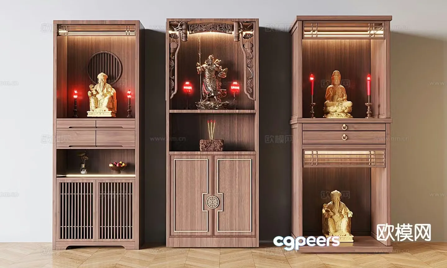 New Chinese style Buddhist niche altar altar statue cabinet 3D model