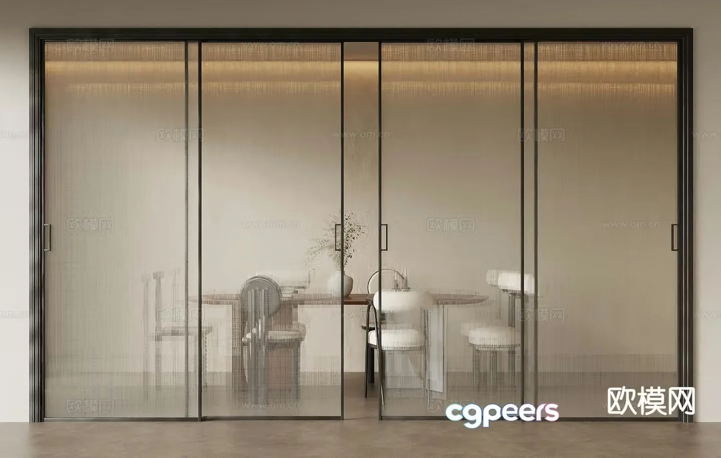 Wasabi sliding door wire-clamped glass door four sliding doors 3D model