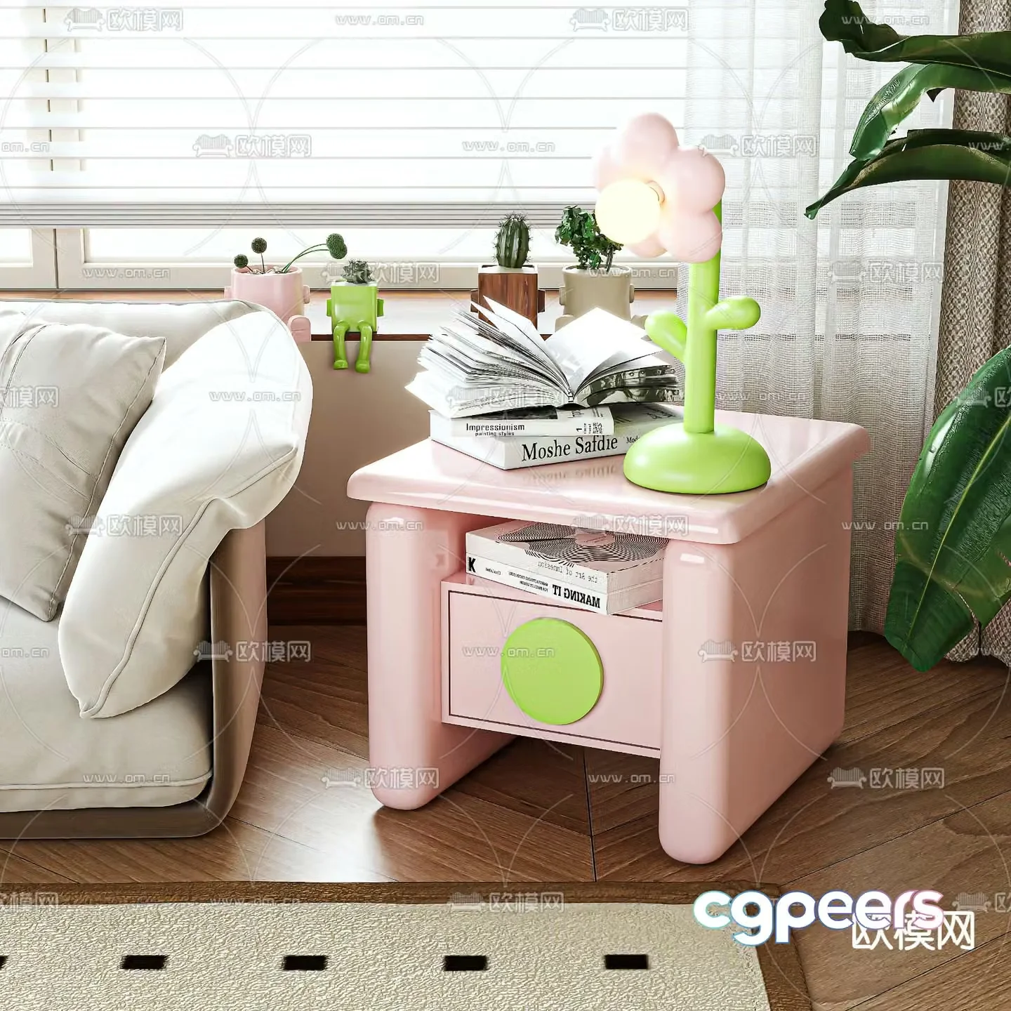 Cream bedside table side table side table 3d model