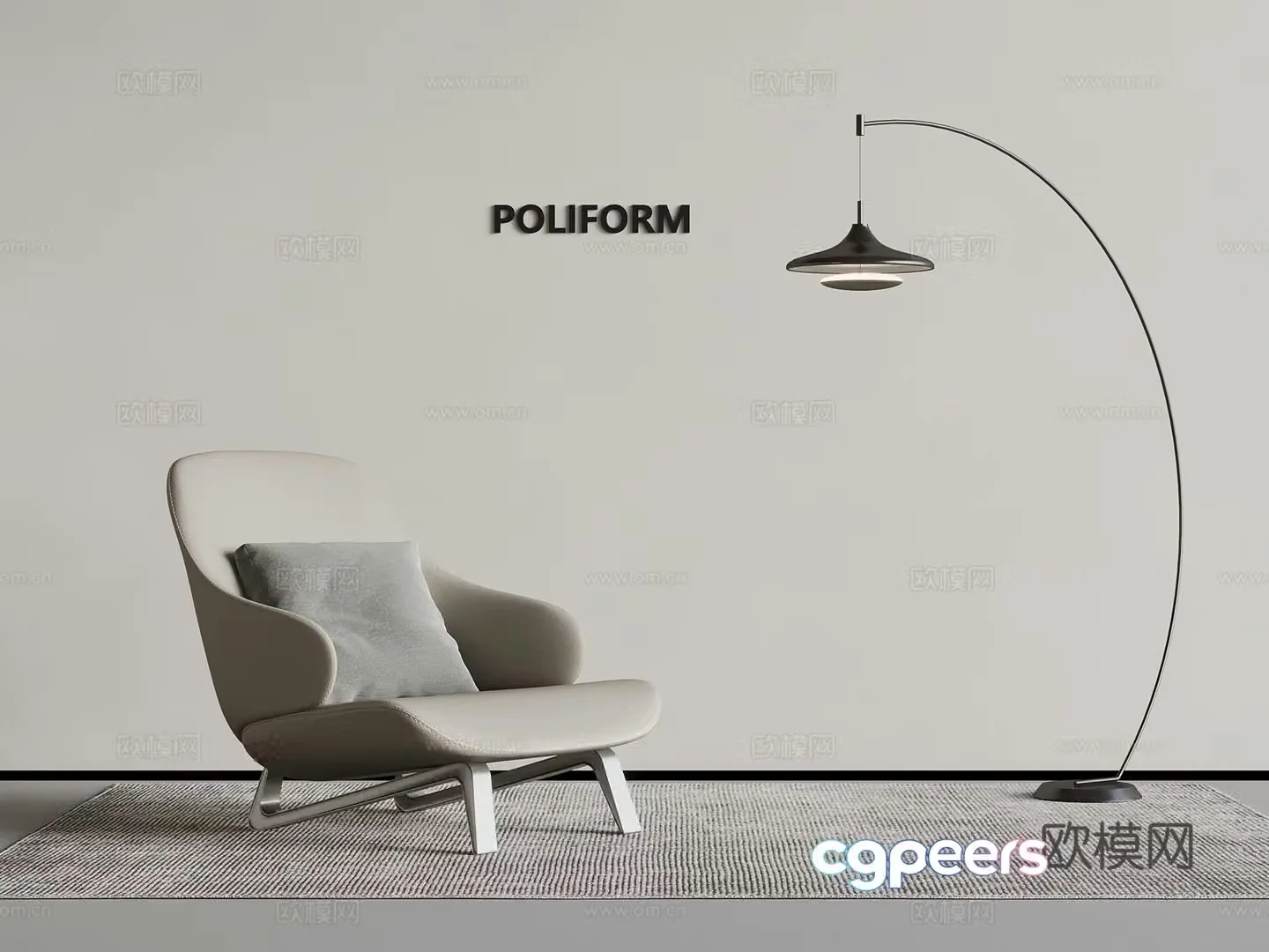 Modern minimalist leisure chair floor lamp 3d model