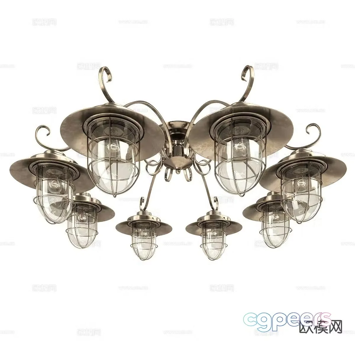 Industrial style chandelier multi-head chandelier 3d model