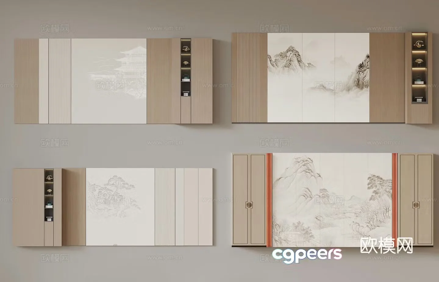 New Chinese style background wall 3d model