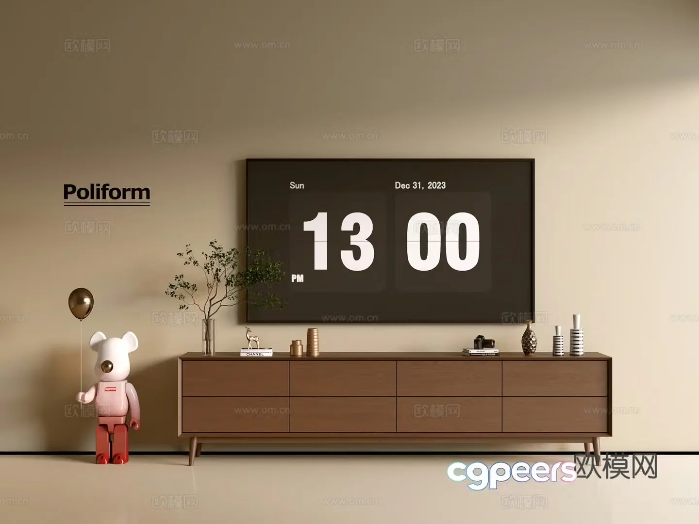 Modern wood grain TV cabinet simple side cabinet chest of drawers low cabinet whole cabinet side cabinet balcony 3D model
