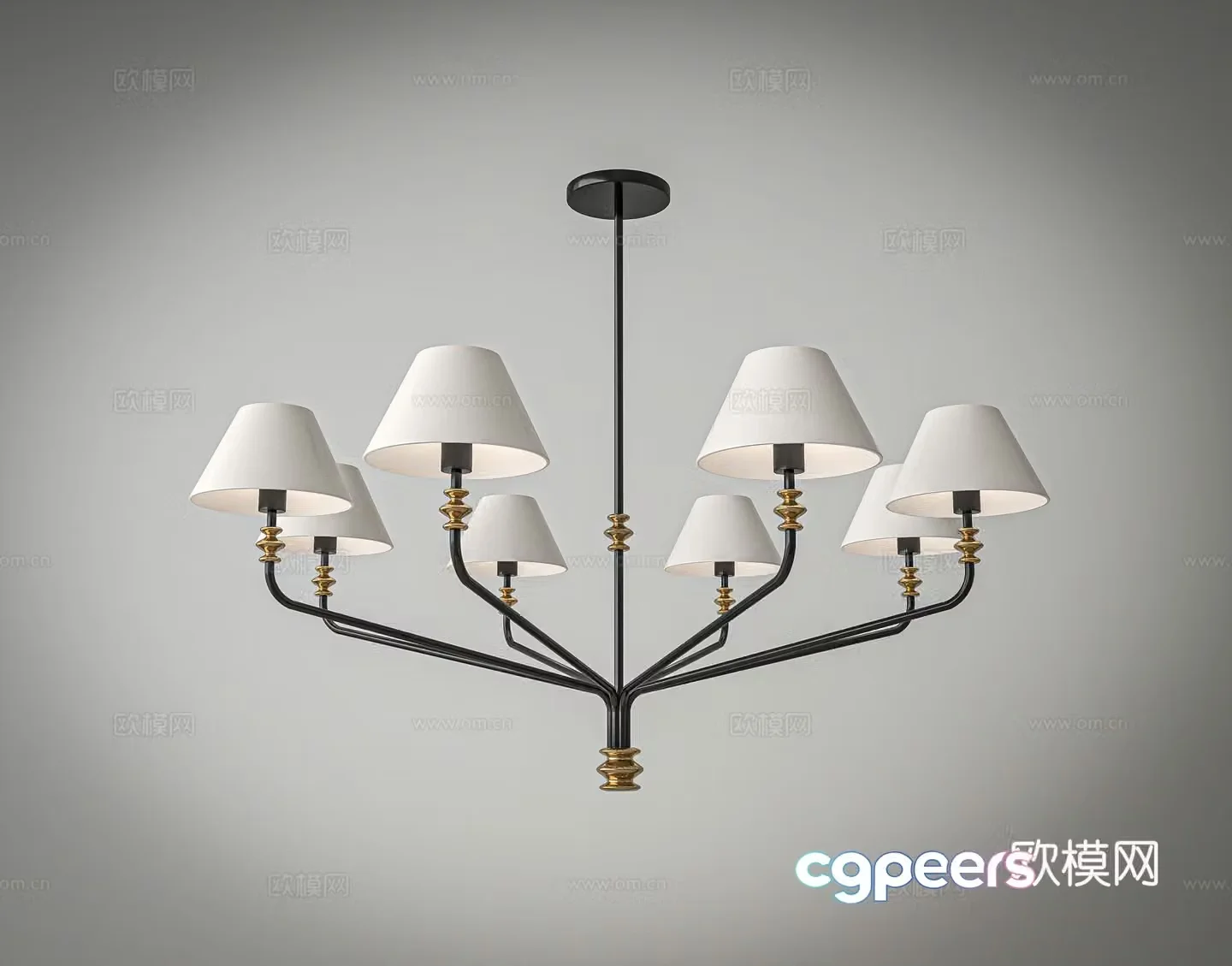 Modern multi-head chandelier 3d model