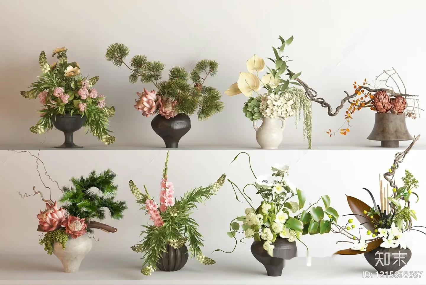 Floral Arrangements In Vases 3D Model – 15908 – VRAY Render