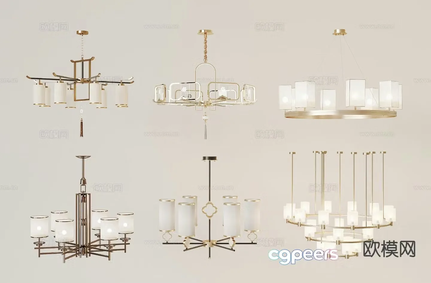 New Chinese style chandelier hall chandelier 3d model
