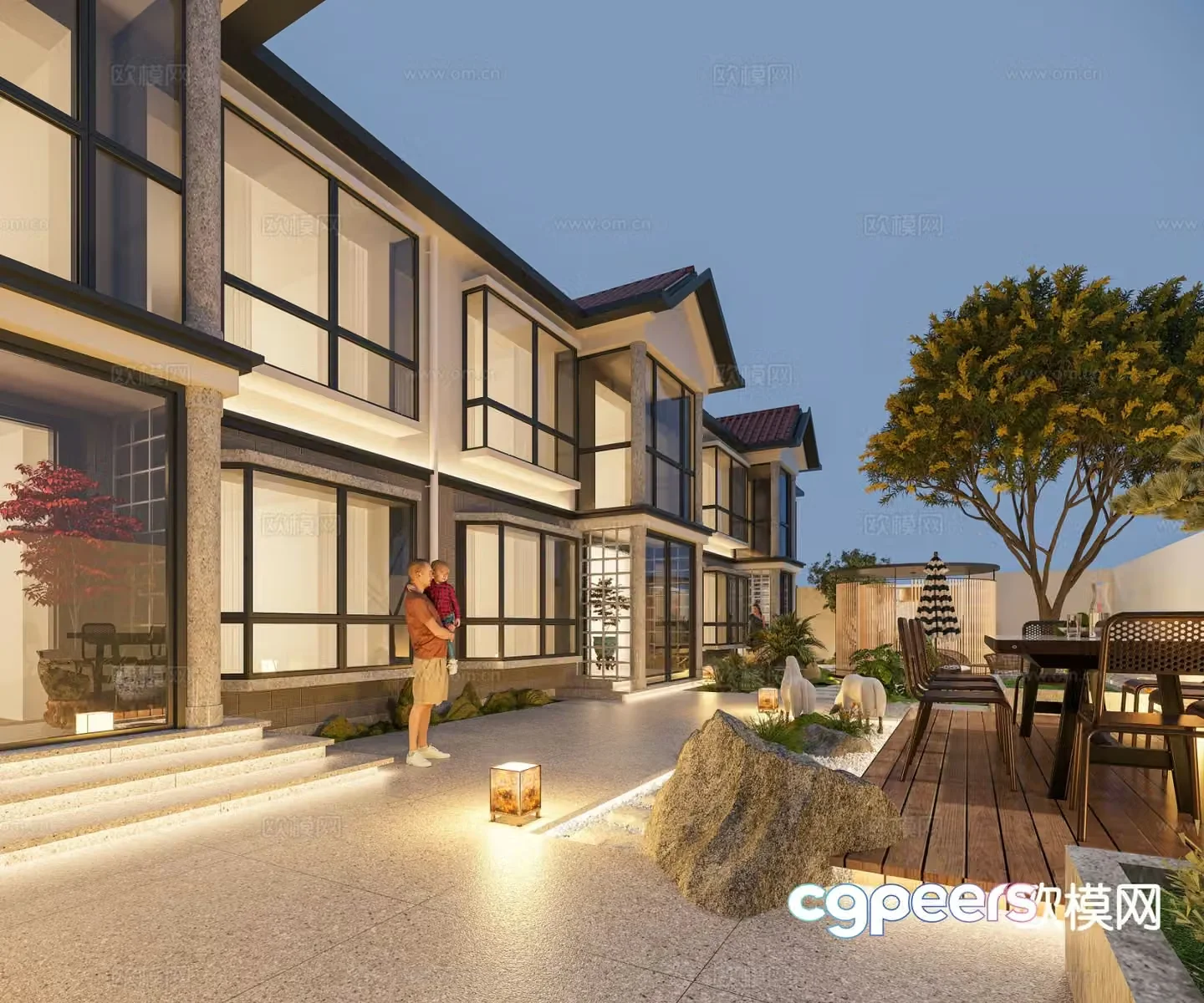 New Chinese style courtyard landscape 3D model