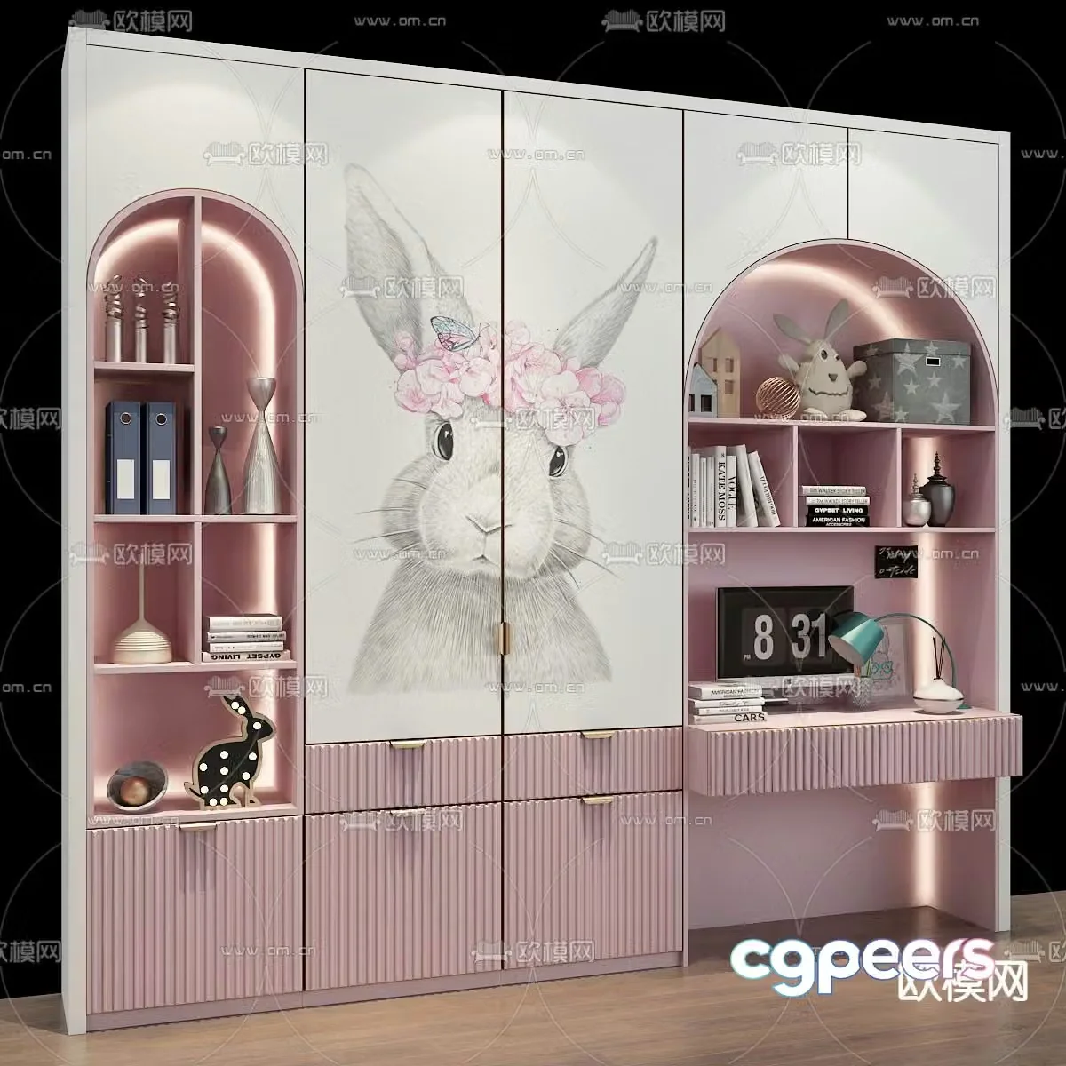 Modern children’s desk integrated wardrobe 3d model