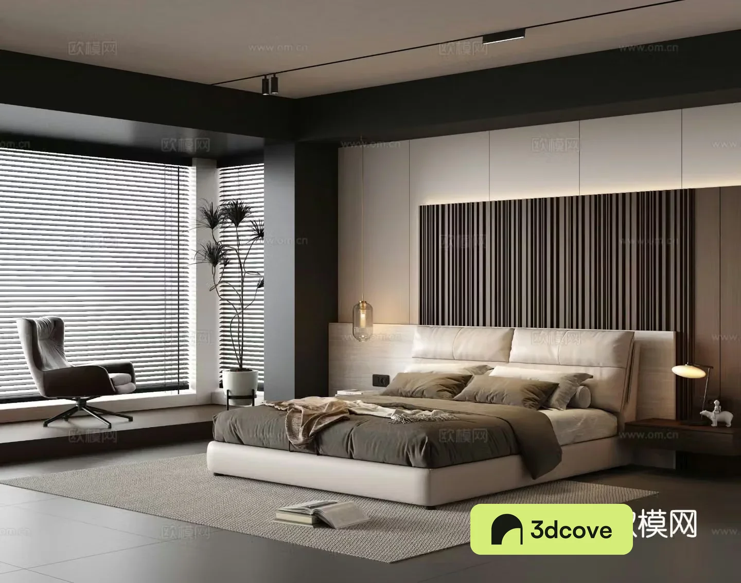 Modern black and white minimalist bedroom Italian bedroom bay window bedroom