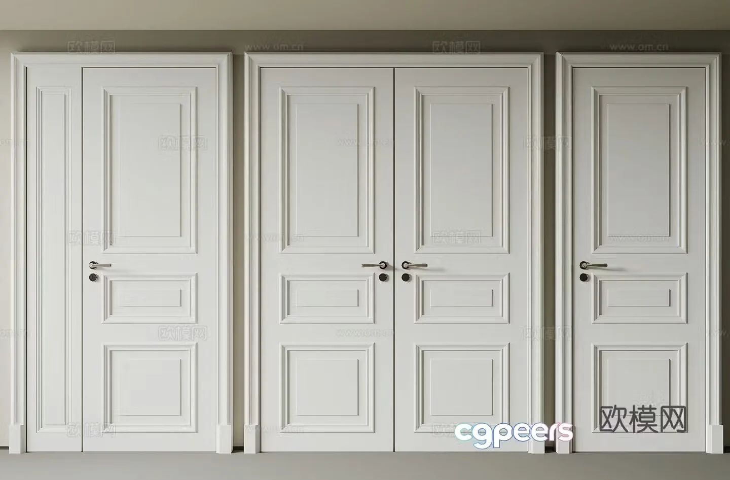 Simple European bedroom door double door 3d model