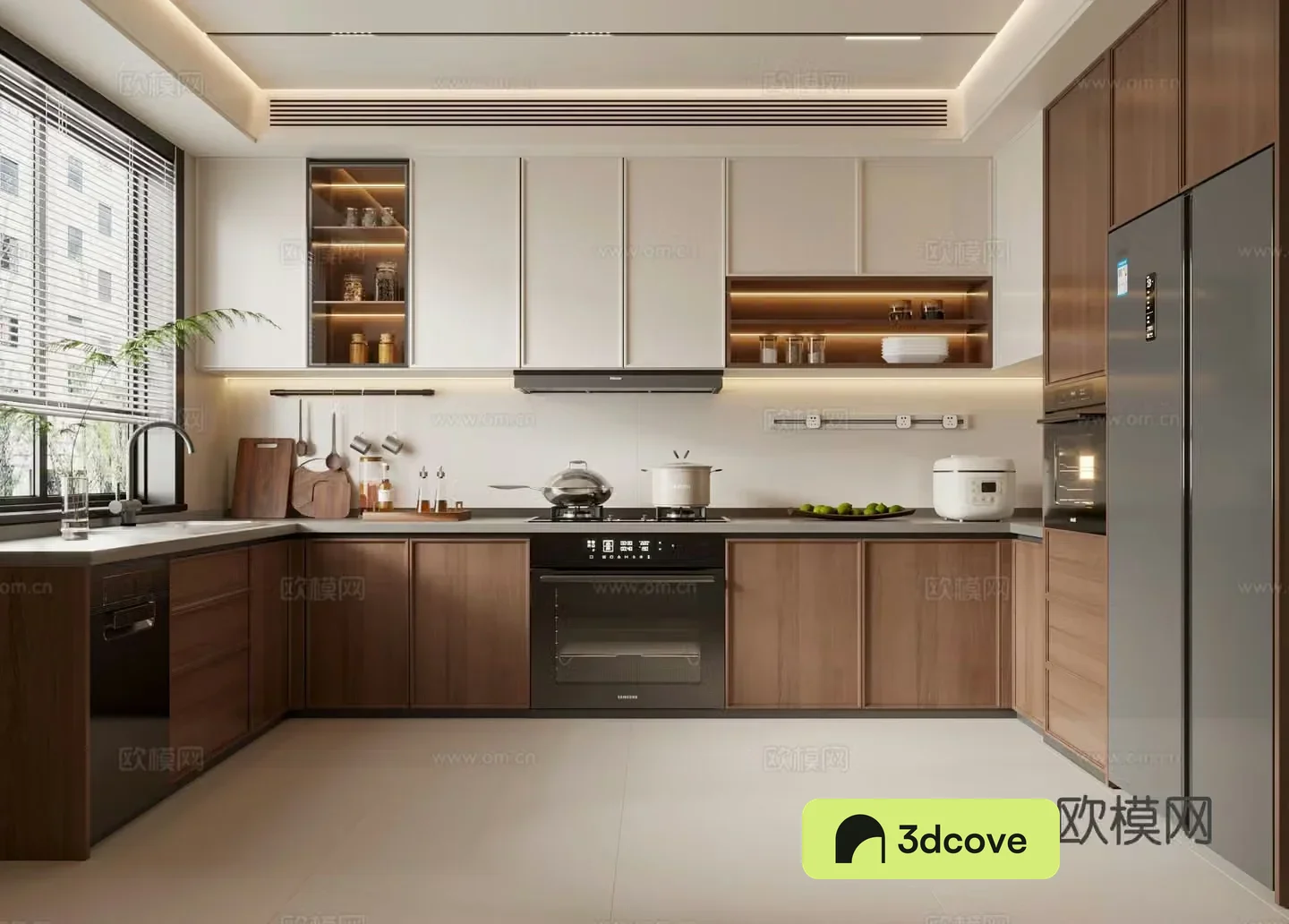 Middle style kitchen cabinets refrigerator kitchen appliances kitchen supplies 3d model