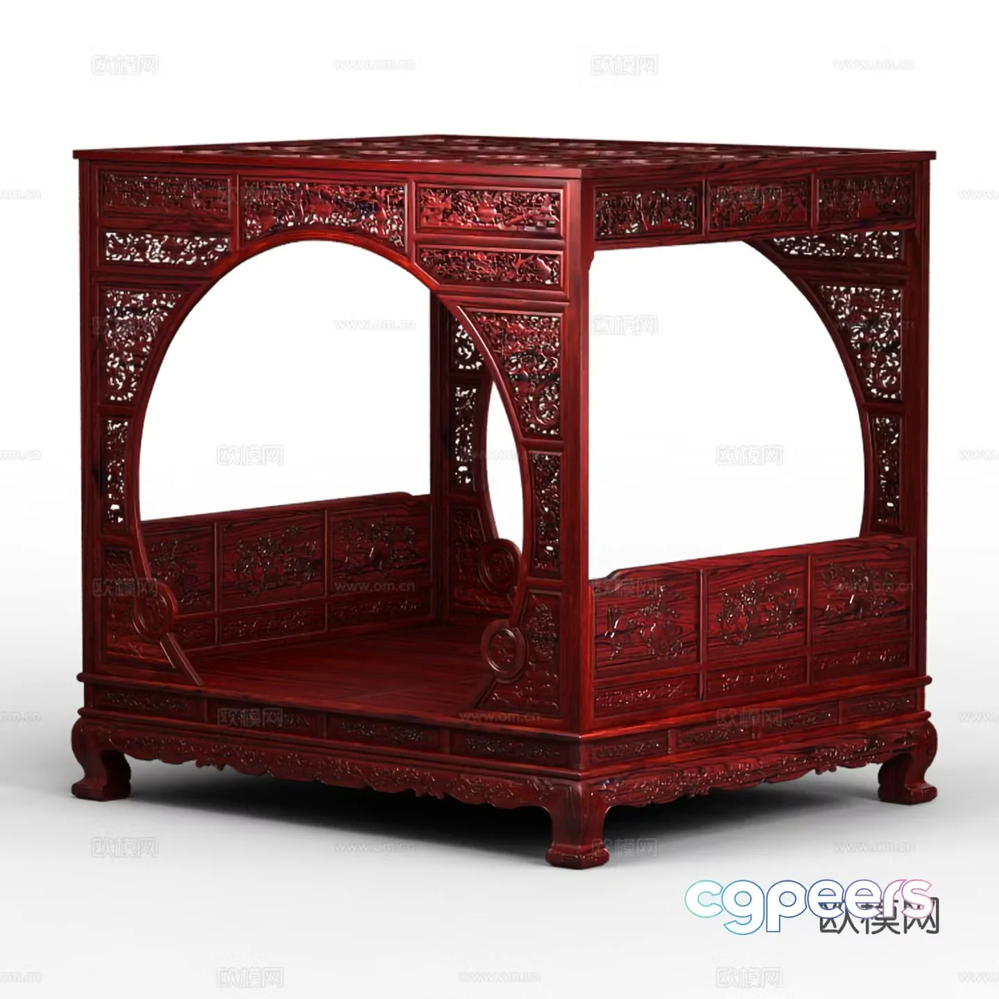 Chinese style shelf bed Yuedong door bed Carved shape Solid wood mahogany 3D model