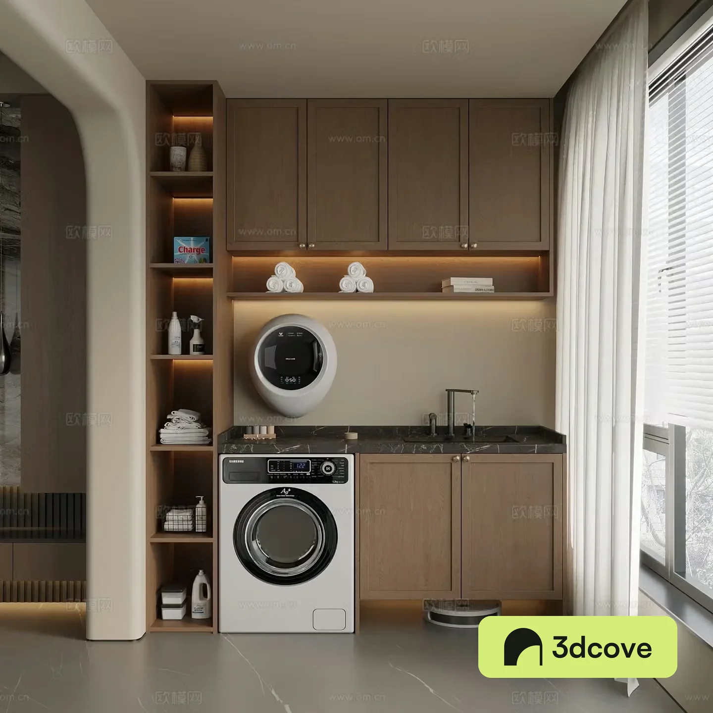 Middle Ages New Chinese Style Washing Cabinet Balcony Cabinet Storage Cabinet 3D Model